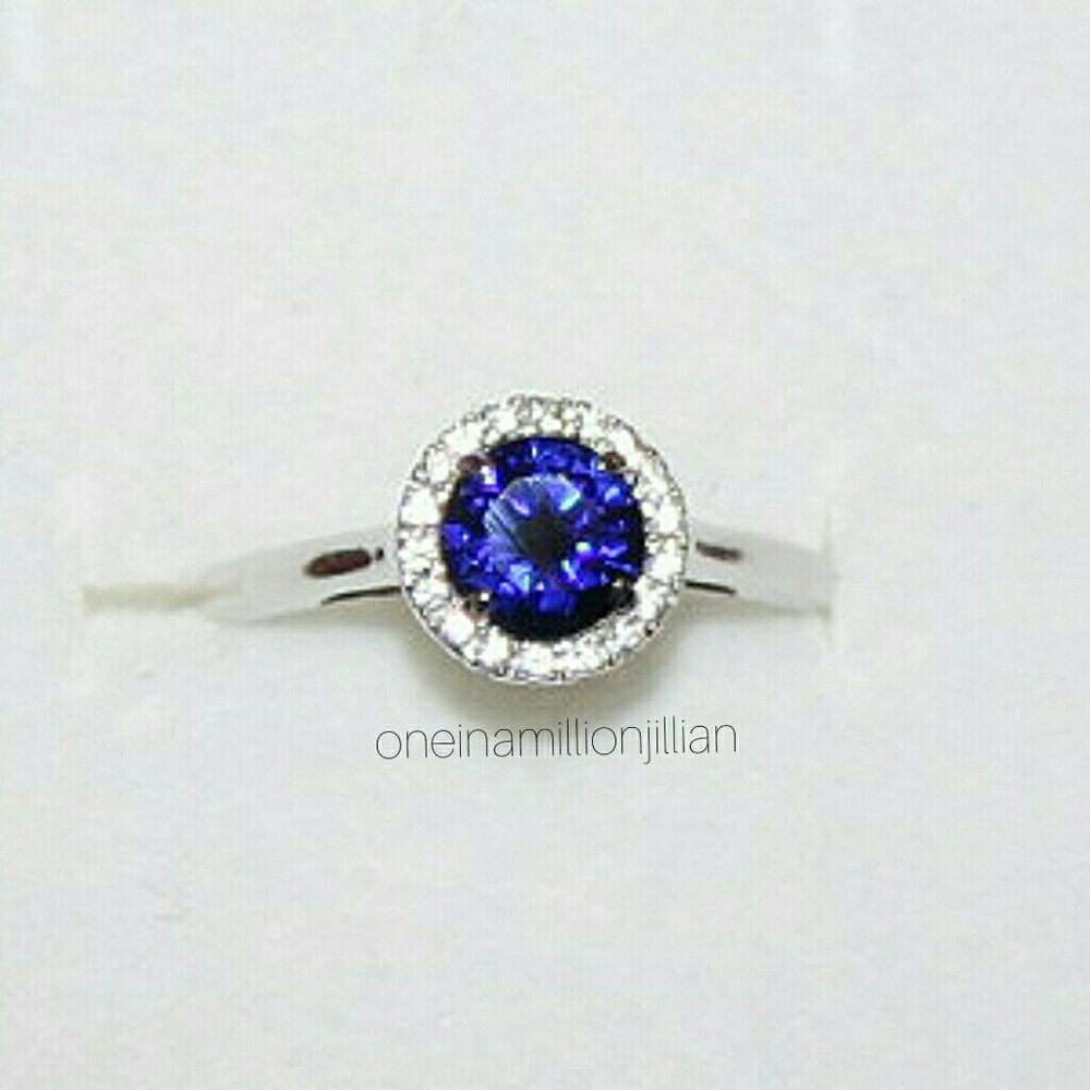 Sterling Silver Blue & White Sapphire Halo Ring - Picture 3 of 5